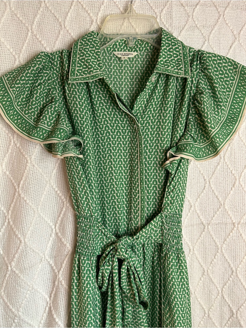 Max Studio Green Printed Maxi Shirt Dress with Tie Belt - Picture 5 of 5